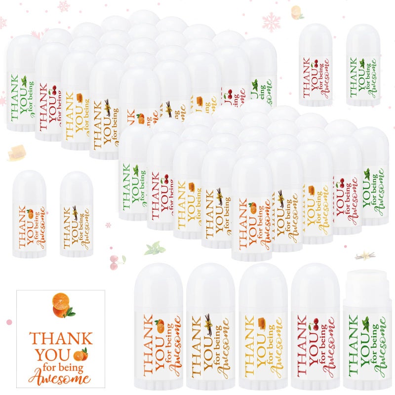 Swiffen 50 Pcs Christmas Mini Lip Balm Gifts Bulk Thank You Gifts Mini Lip Balm Pack Moisturizer Assorted Flavors Care Products for Teacher Baby Shower Coworkers Friend - Image 1