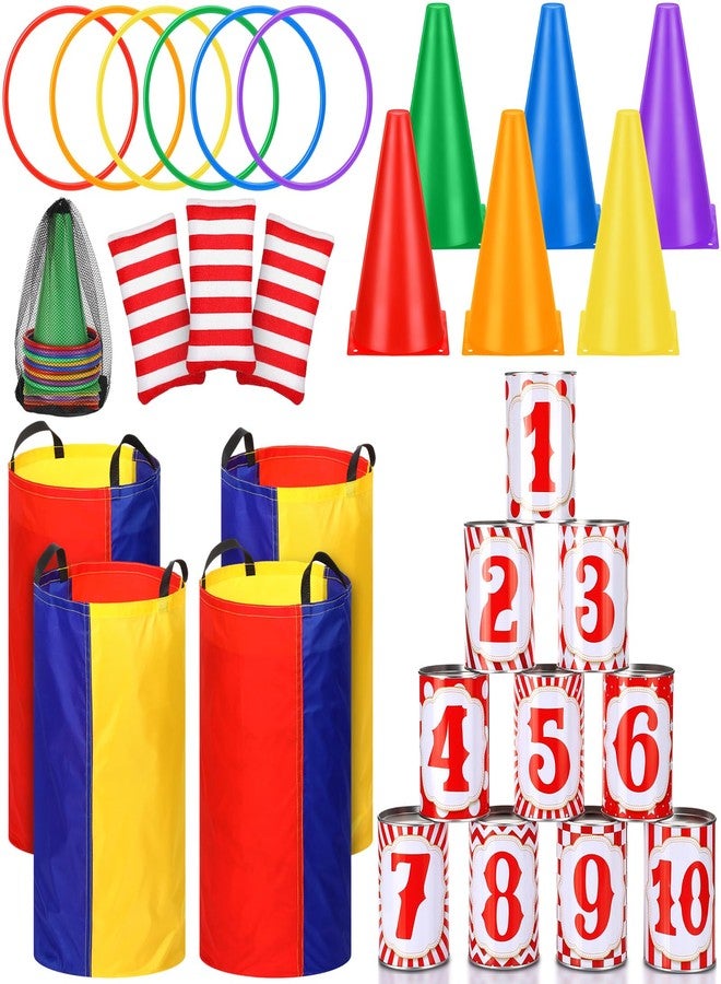 PullCrease 34 Pcs Carnival Play Set 5 in 1 Carnival Can Soft Plastic Cones Ring Toss Sport Bean Bag Toss Lawn Party Outdoor Supplies Birthday Party Backyard Events Summer - Image 1