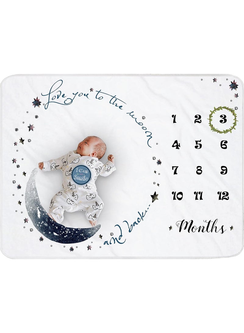 Yoothy Moon Baby Monthly Milestone Blanket - Boy & Girl, Soft Plush Photo Prop, Wreath & 12 Stickers, Large 51''x40'' - Image 1