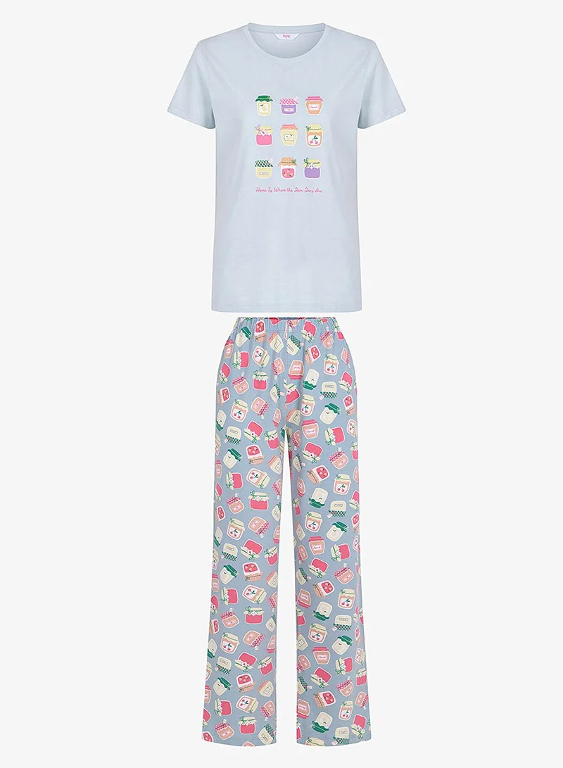 بنتي Women's Sweet Breakfast Pajama Pants Set - Light Blue