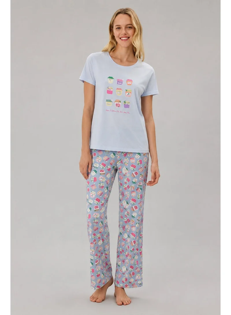 بنتي Women's Sweet Breakfast Pajama Pants Set - Light Blue