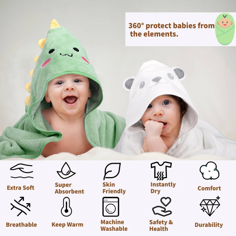 CandyHome 12 PCS Baby Bath Towels Set for Infants Toddlers, 4 PCS Animal Hooded Baby Towels & 8 PCS Washcloths Set, Ultra Absorbent Cute Soft Newborn Bath Essentials Gifts for Boys & Girls - Image 3