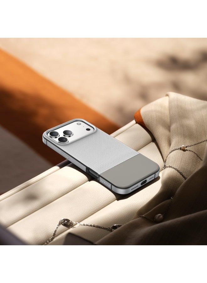 LEVELO iPhone 17 Pro MagSafe Case Cuir With Comfortable Grip & Premium PU Leather / Shock-Resistant Bumper / Aluminum Alloy Frame for Camera & Buttons / Strong Magnets - Silverstone - Image 3