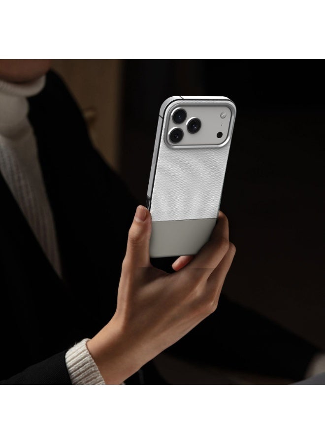 LEVELO iPhone 17 Pro MagSafe Case Cuir With Comfortable Grip & Premium PU Leather / Shock-Resistant Bumper / Aluminum Alloy Frame for Camera & Buttons / Strong Magnets - Silverstone - Image 2