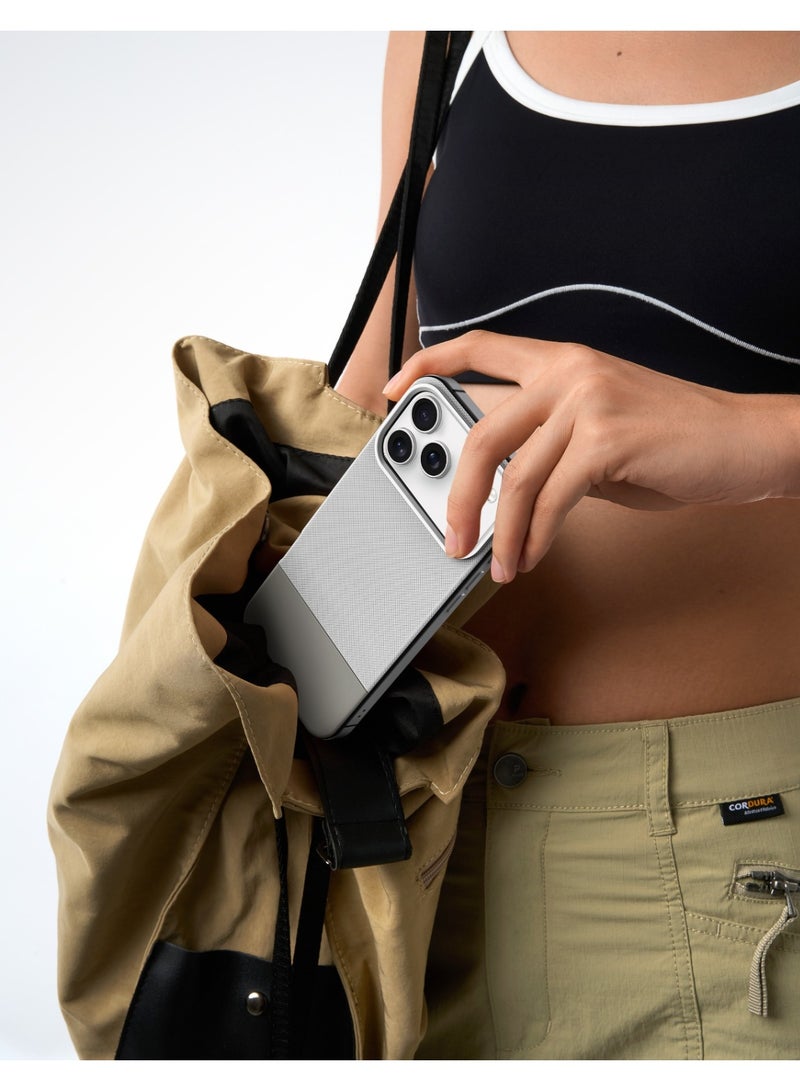 LEVELO iPhone 17 Pro MagSafe Case Cuir With Comfortable Grip & Premium PU Leather / Shock-Resistant Bumper / Aluminum Alloy Frame for Camera & Buttons / Strong Magnets - Silverstone - Image 4