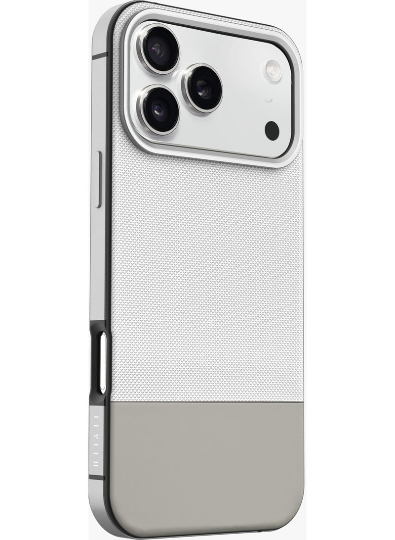 LEVELO iPhone 17 Pro MagSafe Case Cuir With Comfortable Grip & Premium PU Leather / Shock-Resistant Bumper / Aluminum Alloy Frame for Camera & Buttons / Strong Magnets - Silverstone - Image 5