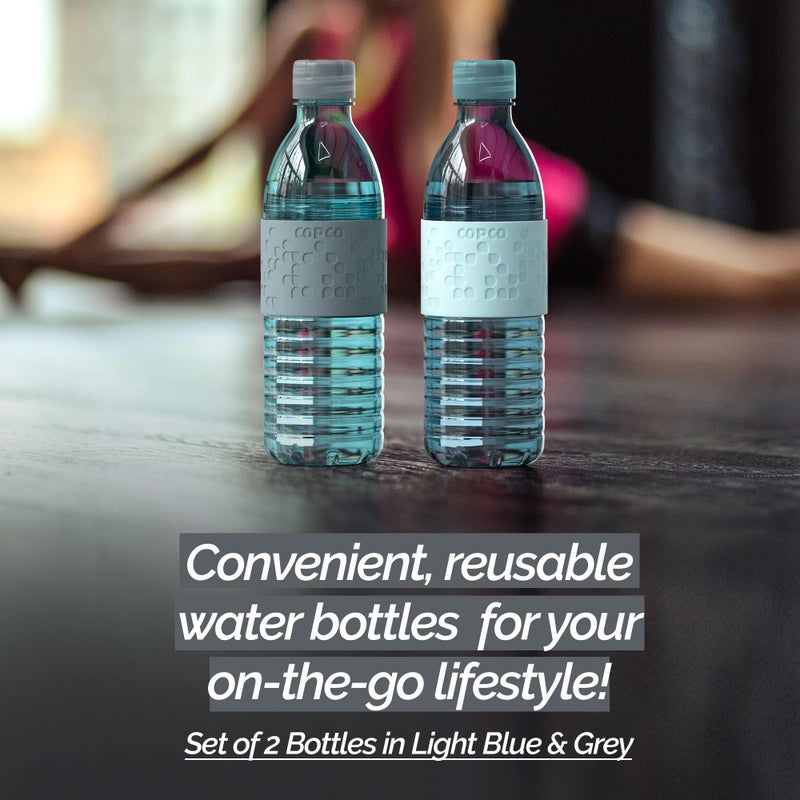 Copco Hydra 16.9 oz Water Bottle, Set of 2 â€“ Leak Proof, BPA Free Tritan, Dishwasher Safe, Twist-Open Body for Ice & Easy Cleaning, Non-Slip Silicone Grip, Ideal for Gym & Travel (Light Blue & Gray) - Image 2