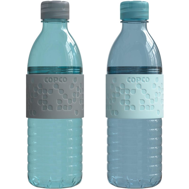 Copco Hydra 16.9 oz Water Bottle, Set of 2 â€“ Leak Proof, BPA Free Tritan, Dishwasher Safe, Twist-Open Body for Ice & Easy Cleaning, Non-Slip Silicone Grip, Ideal for Gym & Travel (Light Blue & Gray) - Image 1
