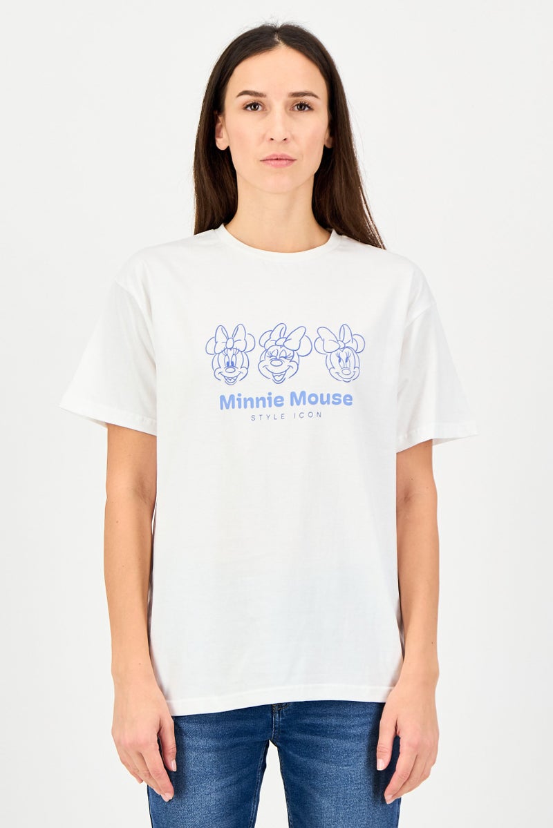 Disney Women Crew Neck Short Sleeve  Minnie Mouse T-shirt, White - Image 1