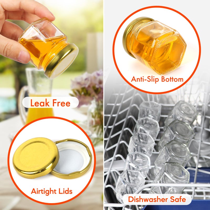AuroTrends Mini Honey Jars with Dipper 1.5oz 60Pack, Empty Hexagon Honey Jars for Baby Shower Favors/Wedding Favors for Guests Bulk-Mini Glass Jar with Lids/Wooden Dippers (1.5 fl.oz-60Pack) - Image 2
