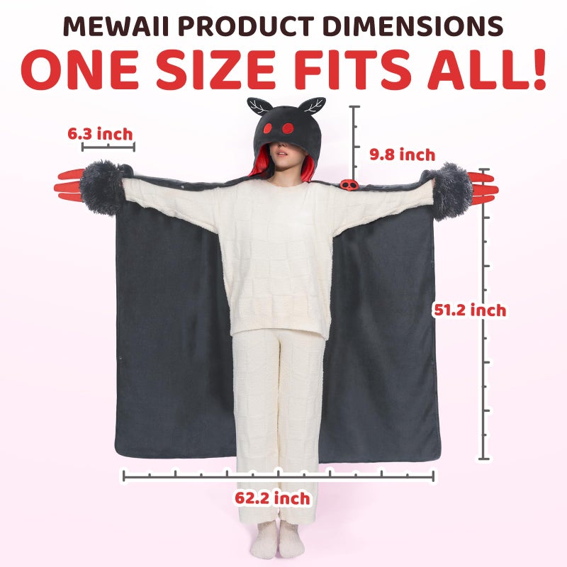 Mewaii Wearable Mothman Blanket Hoodie for Adults  Halloween Mothman Costume Hooded Cloak  Warm and Cozy Flannel Cute Animal Blanket Hoodie  Funny Halloween Blanket Gifts for Women And Males - Image 2