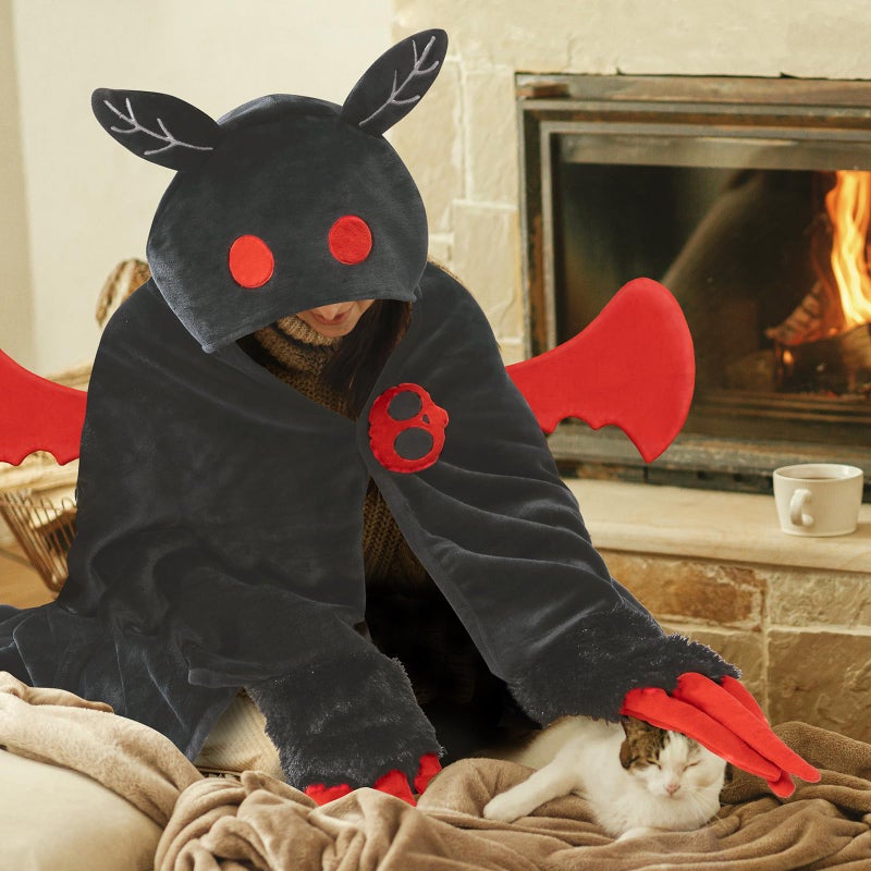 Mewaii Wearable Mothman Blanket Hoodie for Adults  Halloween Mothman Costume Hooded Cloak  Warm and Cozy Flannel Cute Animal Blanket Hoodie  Funny Halloween Blanket Gifts for Women And Males - Image 5