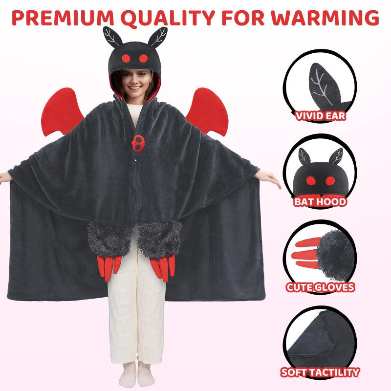 Mewaii Wearable Mothman Blanket Hoodie for Adults  Halloween Mothman Costume Hooded Cloak  Warm and Cozy Flannel Cute Animal Blanket Hoodie  Funny Halloween Blanket Gifts for Women And Males - Image 4