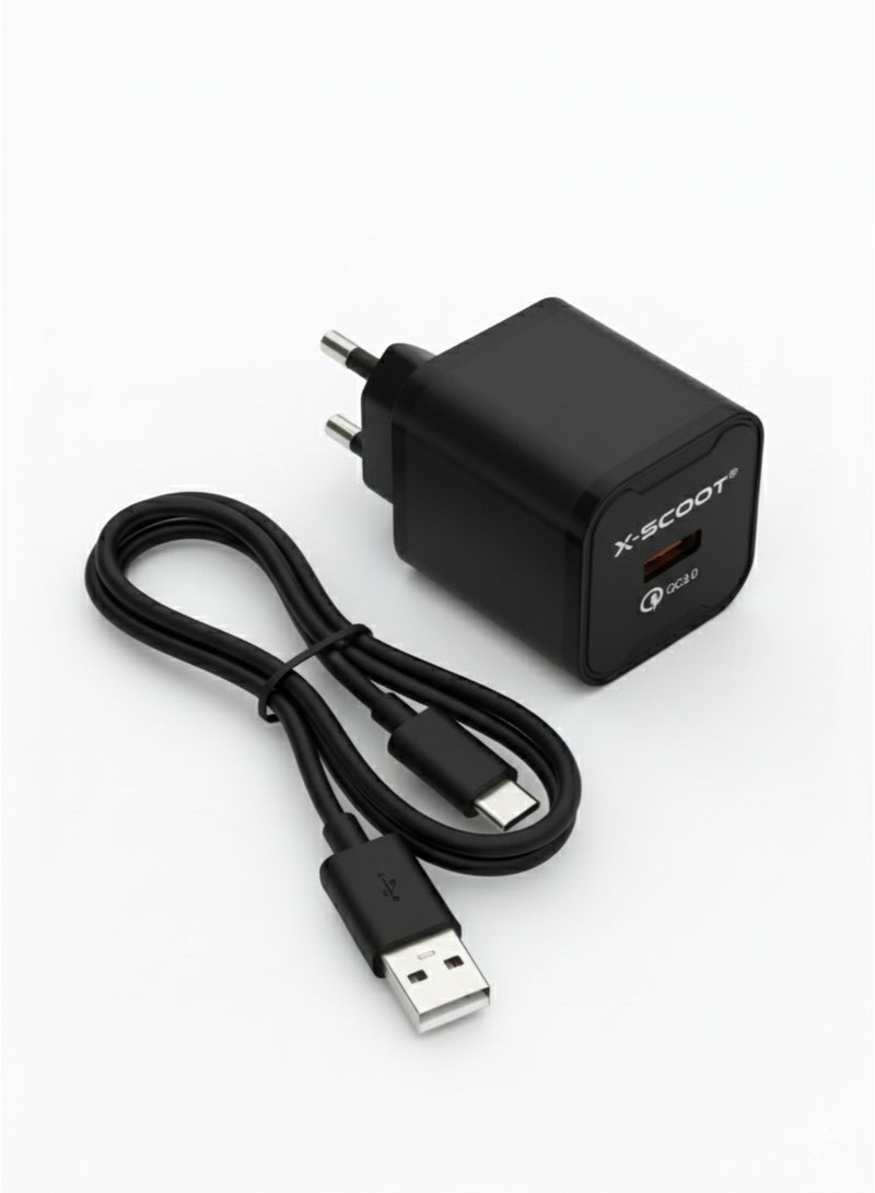 X-SCOOT CH-262 30W Fast Wall Charger with Included 1000mm USB-C Cable, QC 3.0 High-Speed Charging, Safe PC Materials, and Multi-Circuit Protection for Reliable Daily Use - Image 3