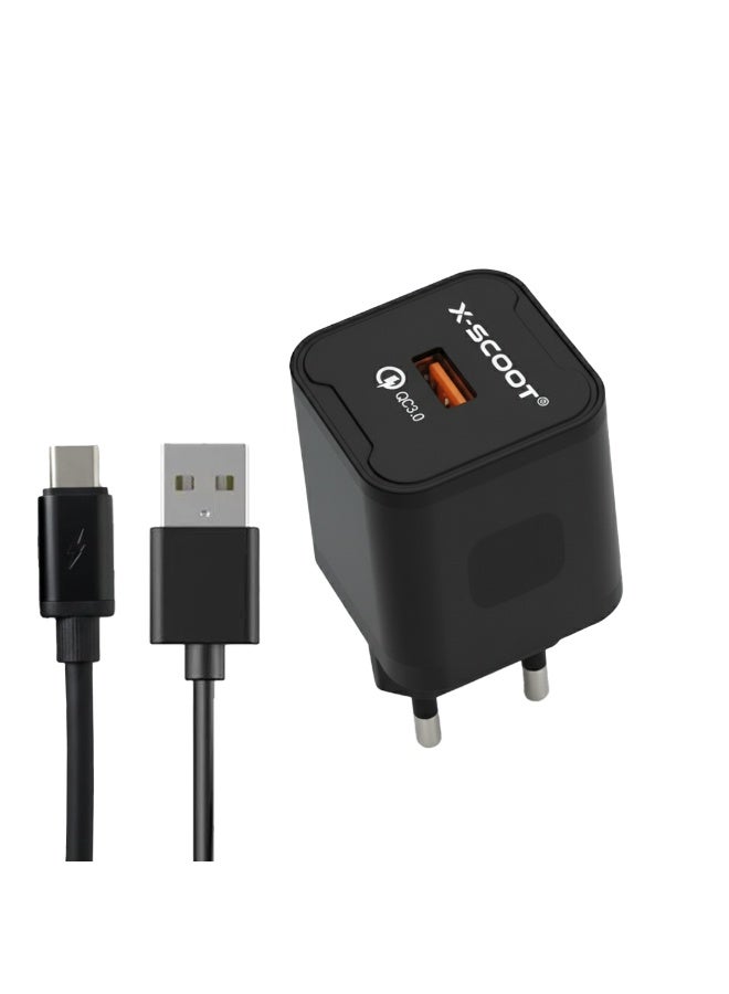 X-SCOOT CH-262 30W Fast Wall Charger with Included 1000mm USB-C Cable, QC 3.0 High-Speed Charging, Safe PC Materials, and Multi-Circuit Protection for Reliable Daily Use - Image 1