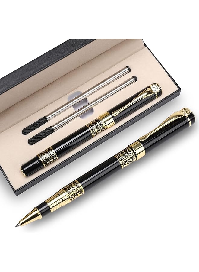 إيروريكس قلم حبر جاف أسود قابل لإعادة التعبئة، أقلام أعمال فاخرة، أفضل مجموعة هدايا من أقلام الحبر الجاف للرجال والنساء، أقلام لطيفة للمكتب التنفيذي الاحترافي، صندوق هدايا أنيق... أسود - Image 1