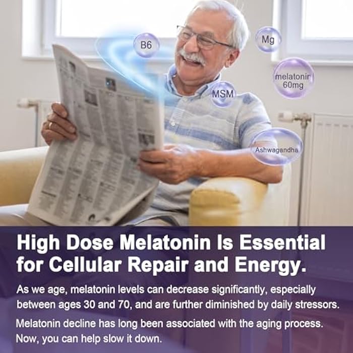 NEVISS Antioxidant & Brain Support Melatonin 60mg 30mg for 50+ Adults | High Dose Melatonin for Anti-Aging & Immune | Extra Strength Melatonin Gummies with B6, Ashwagandha, Magnesium, MSM - 60 Gummies - Image 3