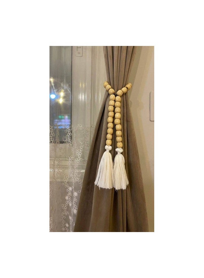 Decorative Wooden Bead Garland with Tassels - Image 2