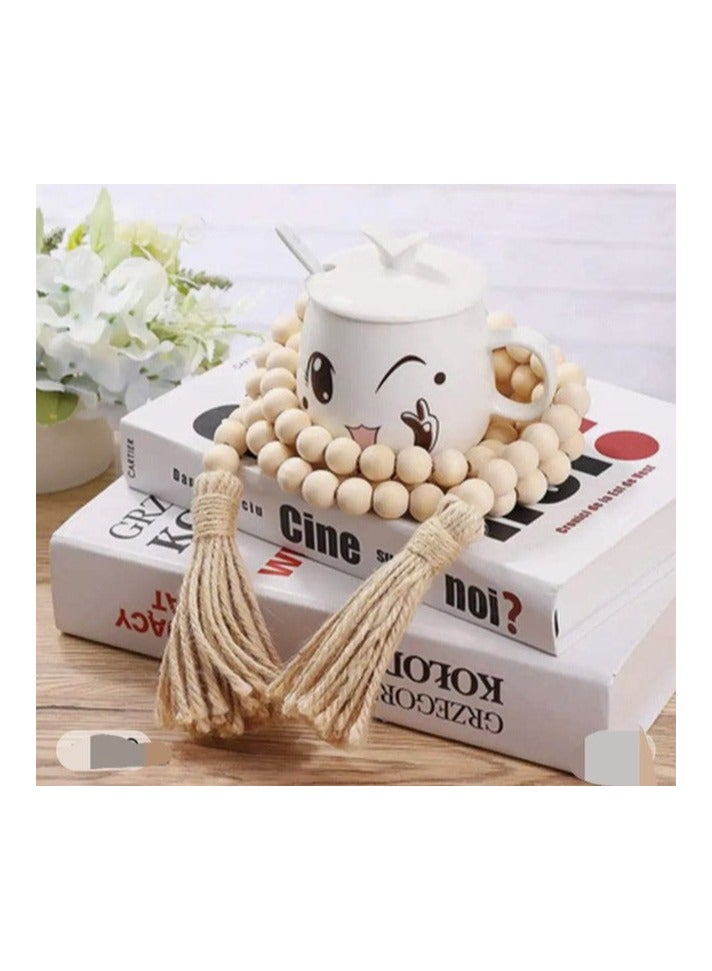 Decorative Wooden Bead Garland with Tassels - Image 3