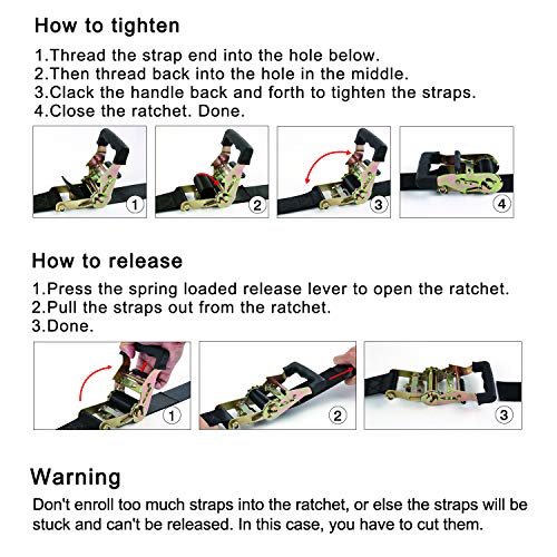 Ayaport Endless Ratchet Tie Down Straps Heavy Duty Cargo Tie Downs, Sturdy Nylon Black Strap Down Ratcheting Securing Straps, Track Spring Fittings, Tie-Down Motorcycles, Trailer Loads, Kayak - Image 5