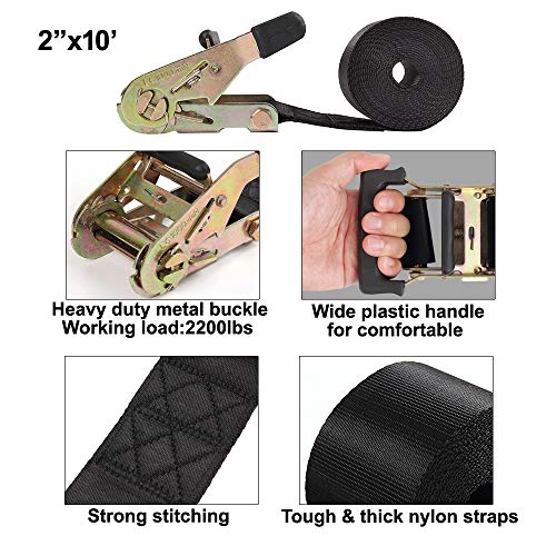 Ayaport Endless Ratchet Tie Down Straps Heavy Duty Cargo Tie Downs, Sturdy Nylon Black Strap Down Ratcheting Securing Straps, Track Spring Fittings, Tie-Down Motorcycles, Trailer Loads, Kayak - Image 3