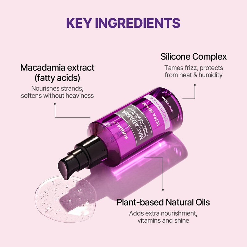 KUNDAL Damage Repair Hair Serum with Macadamia seed oil | Nourishing Intense Repair hair serum for Dry & Frizzy Hair | Lightweight Oil Blend | White Musk Scent, 3.38 fl oz (100ml) Stocking Stuffers - Image 4