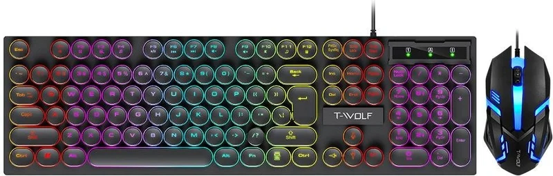 Valkyrie T-Wolf TF270 Rainbow RGB Mechanical Feel Gaming Keyboard Mouse Set Punk Keycap English