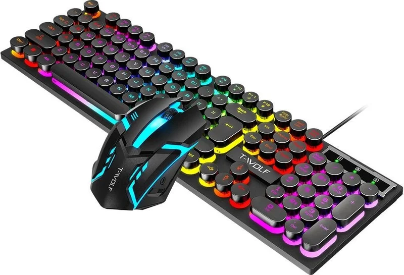 Valkyrie T-Wolf TF270 Rainbow RGB Mechanical Feel Gaming Keyboard Mouse Set Punk Keycap English