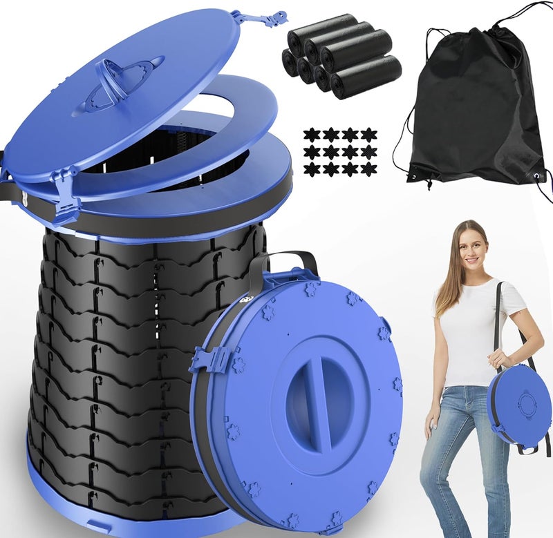 ALEVMOOM مرحاض محمول من ALEVMOOM XXL للتخييم، بقدرة تحمل 880 رطلاً، مرحاض خارجي قابل للتعديل بارتفاع 19.7 بوصة، مع 7 أكياس قمامة، مرحاض محمول للبالغين، مرحاض قابل للطي للحمل للتخييم - Image 1