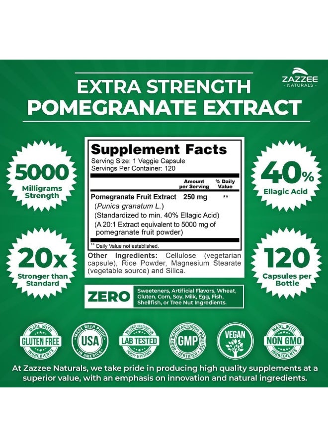 Zazzee Extra Strength Pomegranate 20:1 Extract, 40% Ellagic Acid, 500 mg, 120 Vegan Capsules, Immune and Antioxidant Support, Non-GMO and All-Natural - Image 3