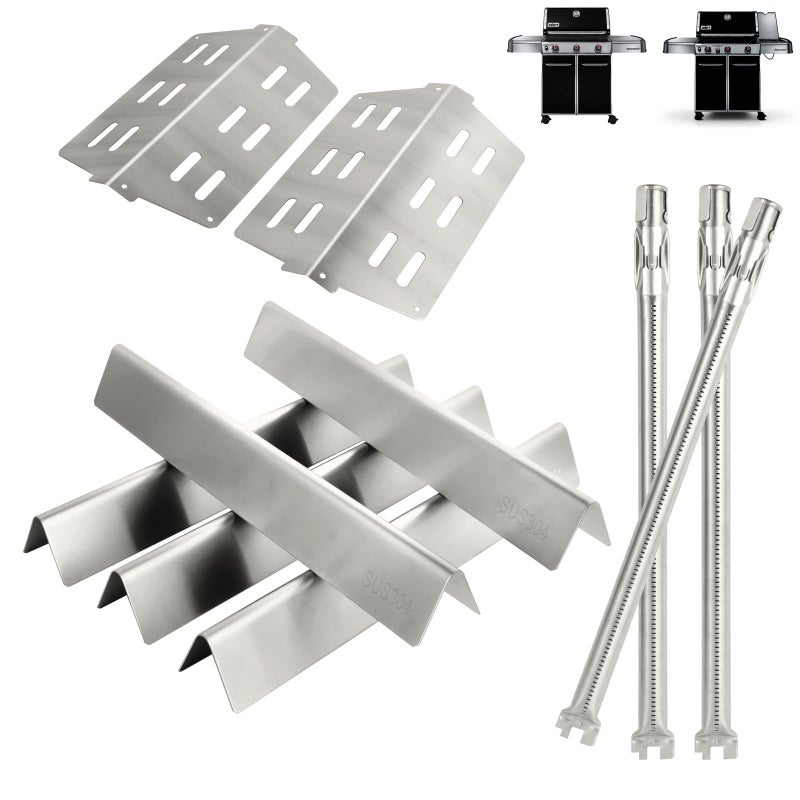 DcYourHome Genesis 300 310 Series Grill Parts Kit for Weber Genesis E310 E330 S310 E320 S330 EP310 S310 S320 EP330 Parts SUS 304 Stainless Steel Flavorizer Bars Heat Deflector Burner Tube Kit 7620 7622 62752