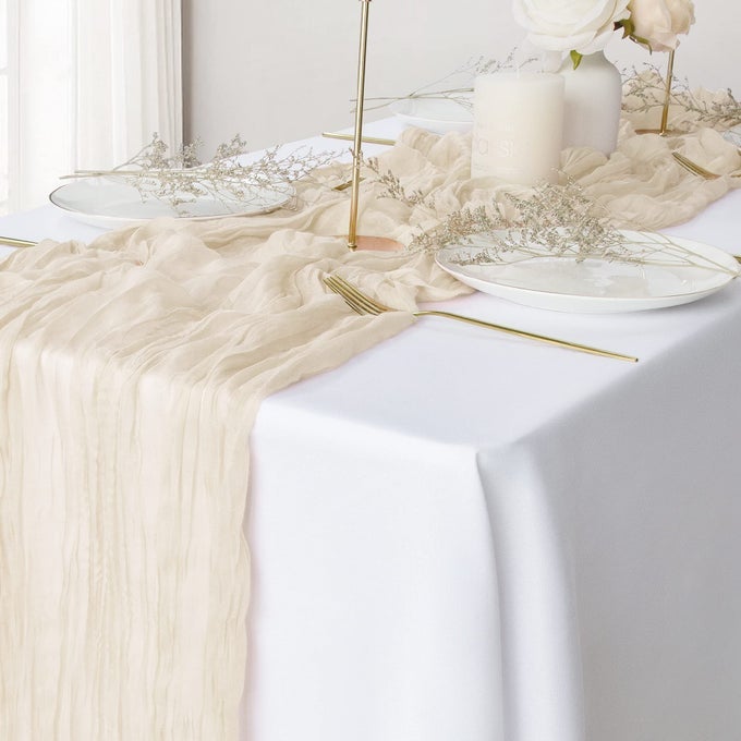 2 PACK IVORY CHEESECLOTH TABLE RUNNERS 10FT GAUZE TABLE RUNNER BOHO WEDDING CHEESE CLOTHS DECOR FOR BRIDAL BABY SHOWER ARCH BIRTHDAY PARTY EASTER DECORATIONS