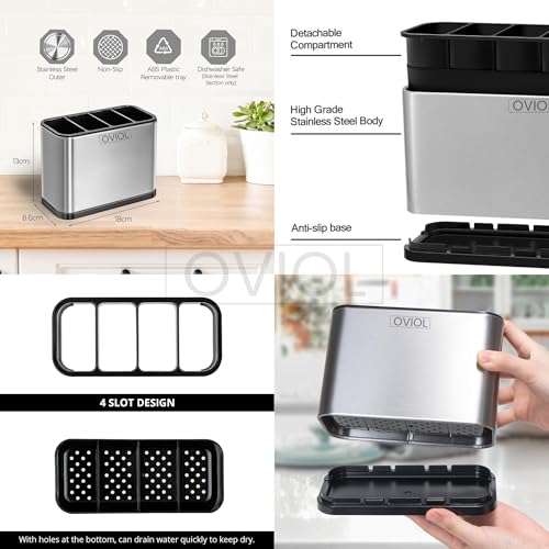 OVIOL Stainless Steel Spoon Stand for Kitchen Steel Cutlery Stand Spoon Organizer for Kitchen Cutlery Holder for KitchenCountertop Forks Spatula Knives Spoon Holder Rustproof Durable. - Image 2