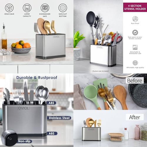 OVIOL Stainless Steel Spoon Stand for Kitchen Steel Cutlery Stand Spoon Organizer for Kitchen Cutlery Holder for KitchenCountertop Forks Spatula Knives Spoon Holder Rustproof Durable. - Image 5