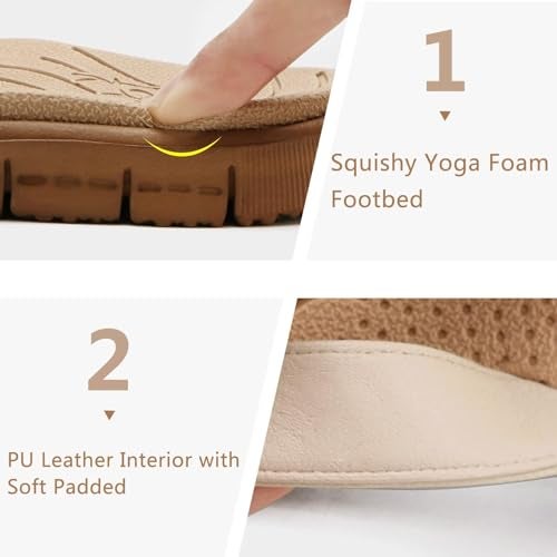 KuaiLu Womens Casual Flip Flops Comfortable Yoga Mat Arch Support Memory Foam Comfort Cushion Summer Beach Pool Slip on Walking Thong Sandals Ladies Orthotic Recovery Plantar Fasciitis Beige Size 7 - Image 5