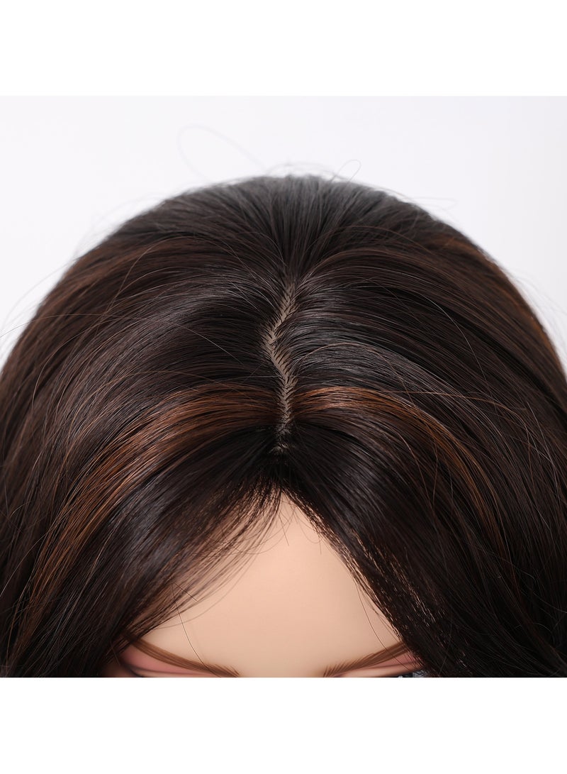 Haicable Long Wavy Wig with Bangs for Women, Natural Soft Synthetic Heat Resistant Hair Wig for Wedding Cosplay Party Daily Wear, Brown Black, 66cm (26 inches) - Image 4