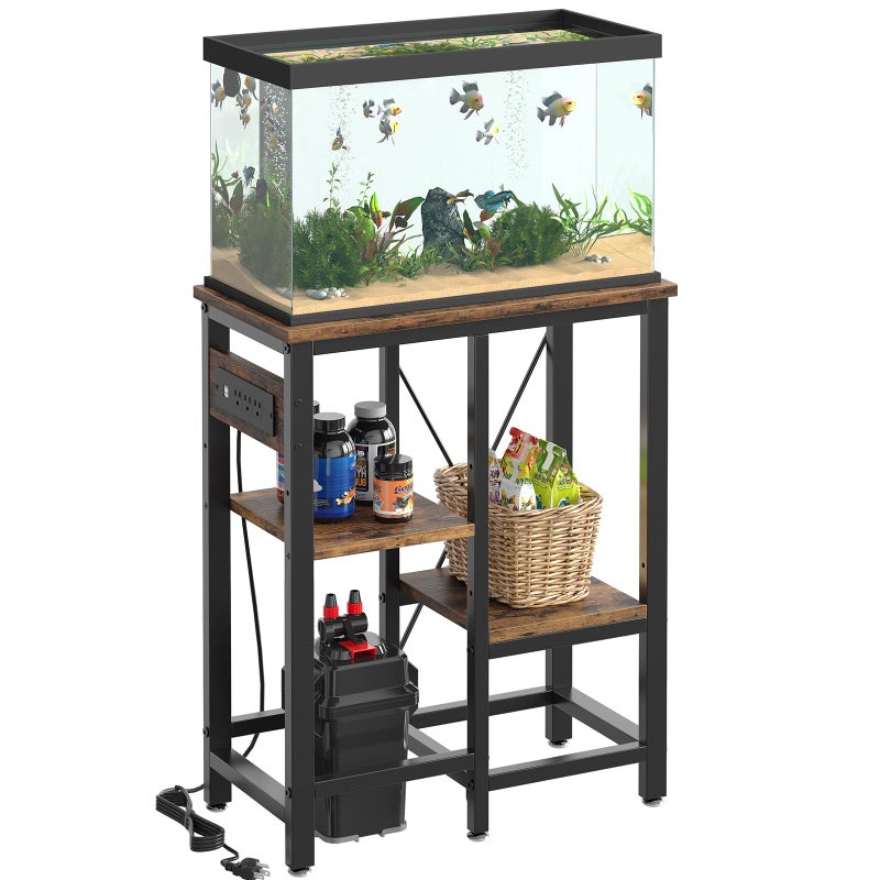Bestier 10 Gallon Fish Tank Stand with Power Outlet 203x106 Metal Aquarium Stand with Filter Storage 6Leg Reptile Tank Stand with 3Tier Adjustable Storage Shelves 264LBS CapacityRustic Brown
