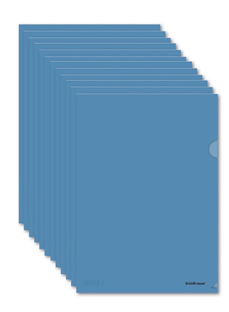 ErichKrause مجموعة 12 قطعة من ملف L شفاف نصف شفاف بحجم A4 باللون الأزرق - Image 1