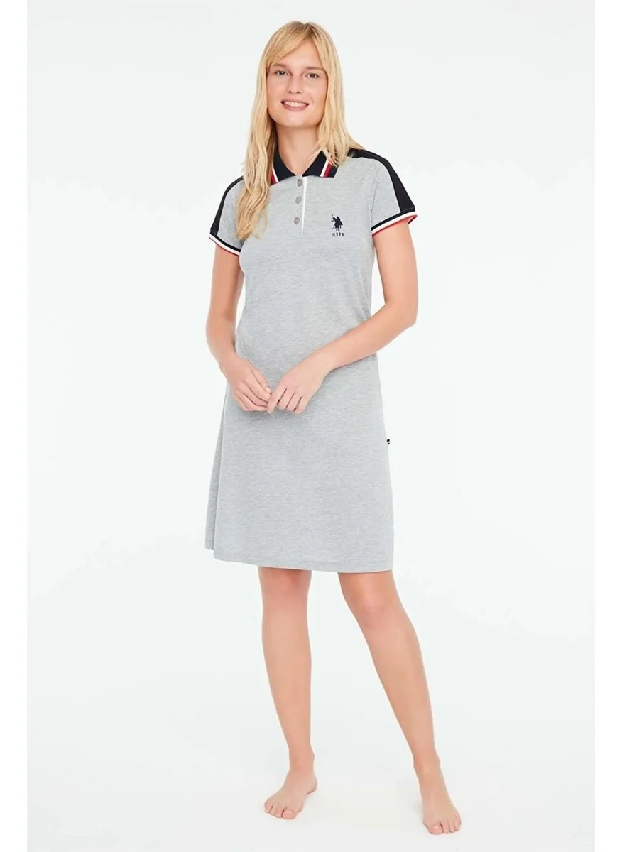 يو اس بولو اسن Women's Polo Collar Short Sleeve Midi Dress