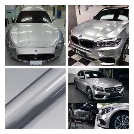 WISDOM Wrap Sheet Sticker and Decal Roll Film Sticker Decal for Car and Bike & Bubble Free Vinyl Silver Metallic Wrap (12 x 50 inches, Glossy Metallic Silver Wrap) - Image 2