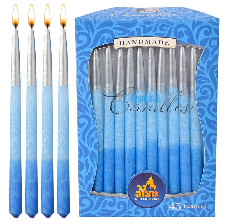 Ner Mitzvah Hanukkah Candles, Ombre Blue and Silver Dripless Chanukah Candle, Premium Quality Wax - 45 Candles for All 8 Nights - Image 1