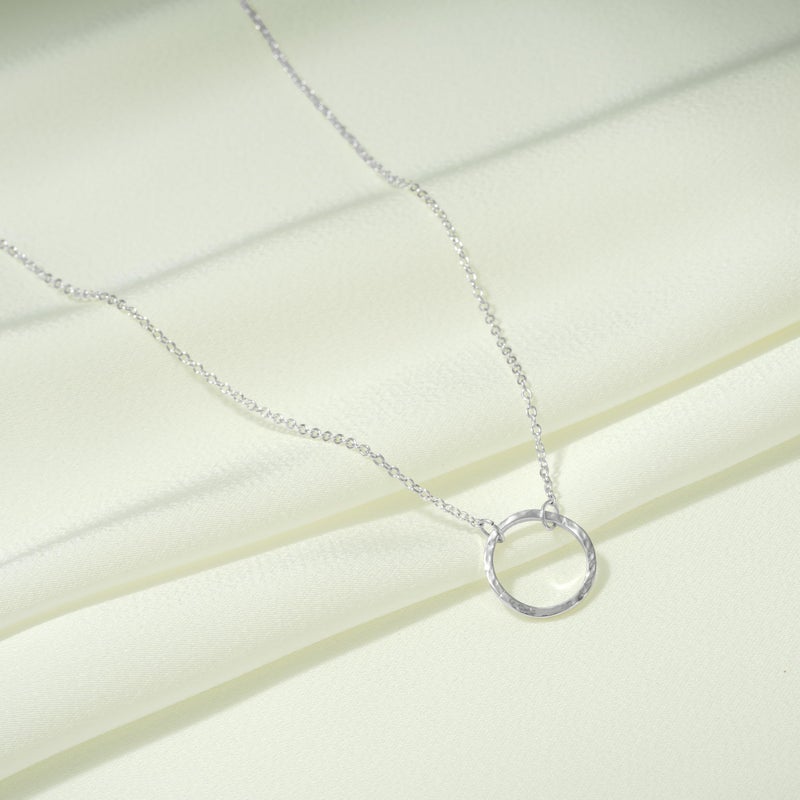 Fettero Pendant Necklace Sliver Hammered Open Karma Circle Pendant Platinum Plated Dainty Simple Jewelry for Women - Image 5