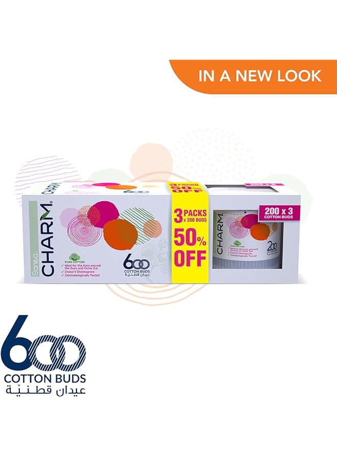 Charm 100% Cotton Buds 600 (200X2+1) Buds - Image 2