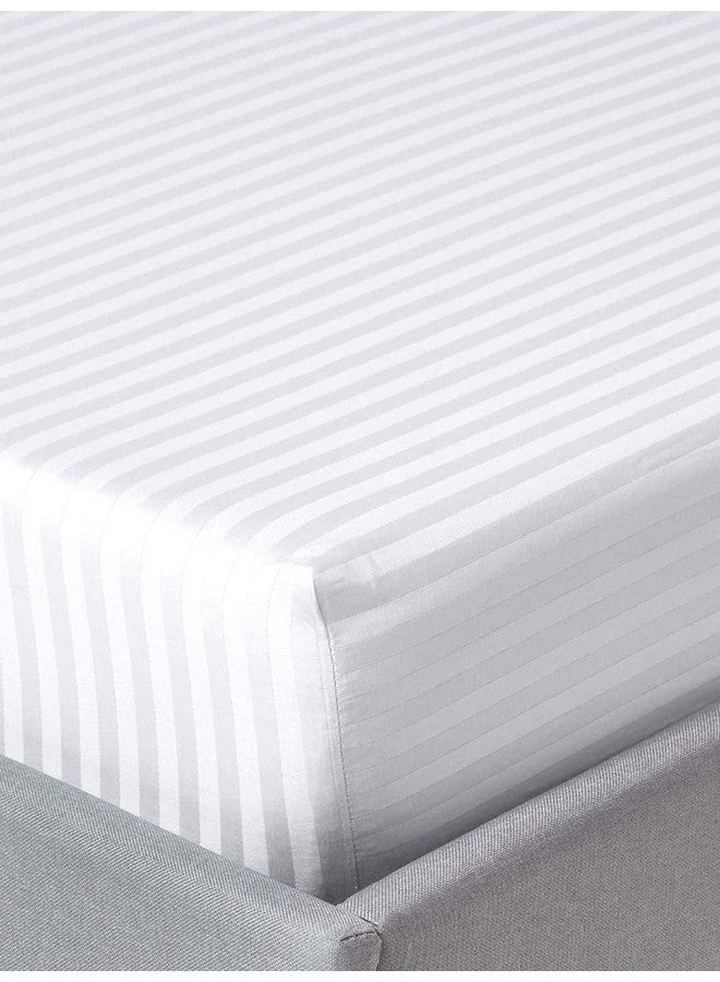 LINENWALAS Linenwalas 300 TC Premium 100% Cotton Stripes Single Fitted Bedsheet with 1 Pillow Covers, Hotel Luxury Bed Sheets - Extra Soft Easy Fit - Breathable & Cooling Sheets (36"X78" - White)  - Image 3