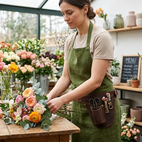 TOURBN Tourbon Genuine Leather Florist Tool Belt Gardening Bag Gardener Farmer Tools Holster Waist Pouch Electrician Carpenter Organizer Kit 3 Pockets (Brown, 42 inches) - Image 3