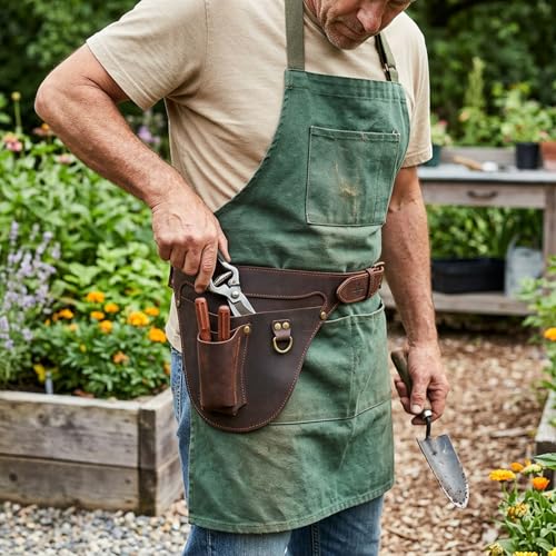 TOURBN Tourbon Genuine Leather Florist Tool Belt Gardening Bag Gardener Farmer Tools Holster Waist Pouch Electrician Carpenter Organizer Kit 3 Pockets (Brown, 42 inches) - Image 4