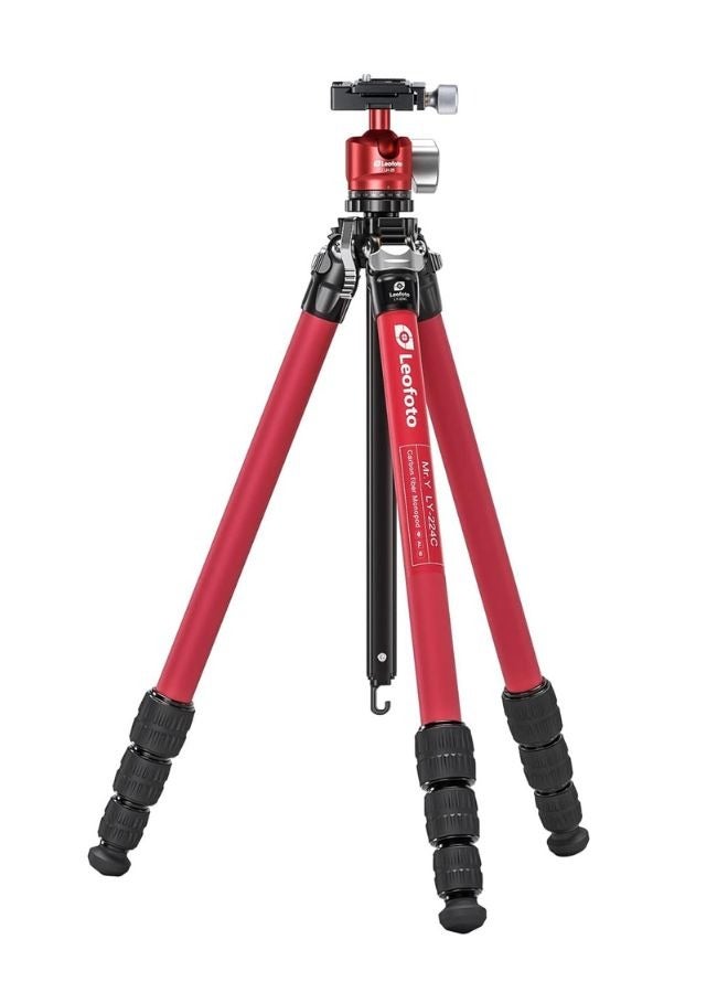 Leofoto LY-224C with LH-25 Y Shaped Center Column 4 Section Carbon Fiber Tripod Kit Red - Image 1