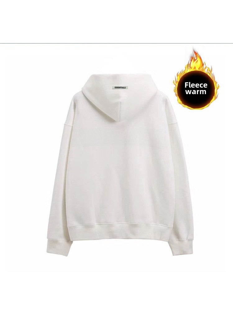 Generic - American Style Reflective Hoodie Sweatshirt For Men And Women Couple High Street Running Fitness Sportswear Cotton Pullover White fleece-lined - Image 1