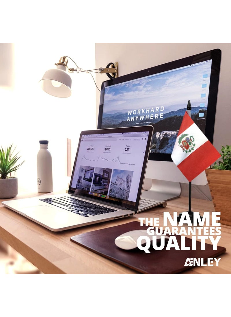 Anley Anley Peru Deluxe Desk Flag Set  6 x 4 Inch Miniature Peruvian PE Desktop Flag with 12 Solid Pole  Vivid Color and Fade Resistant  Black Base and Spear Top  - Image 2