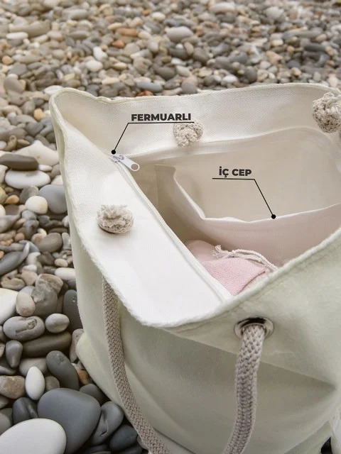Favora Women's Beach Bag with Wallet Gift - Cream